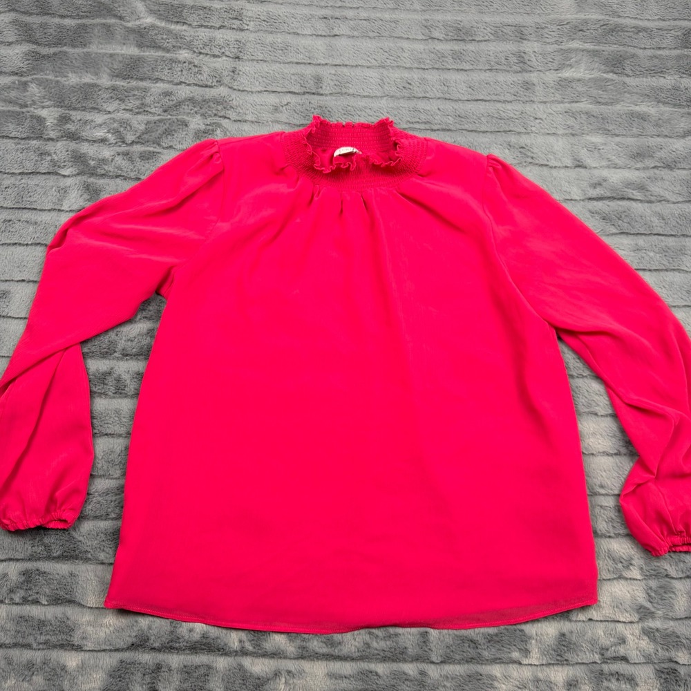 J.Crew Smocked Mock Neck Blouse Pink Ruffle Long Sleeve Top Small 11876